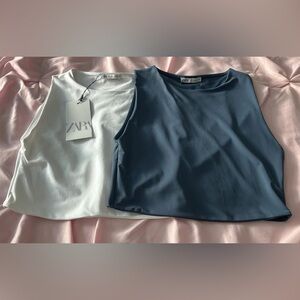 Zara Women's Dual-Tone Tank Tops in Navy and White